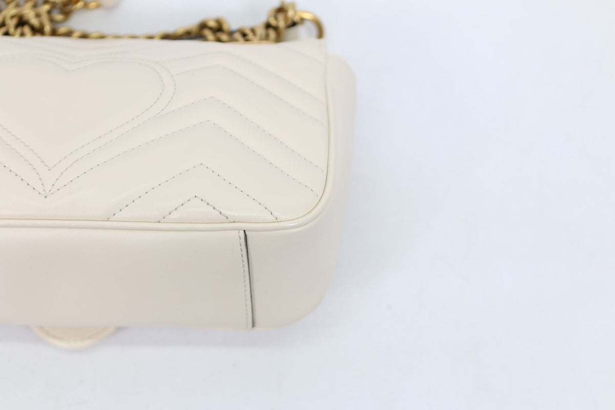 Gucci Ivory Leather GG Marmont Matelasse Mini Shoulder Bag 446744