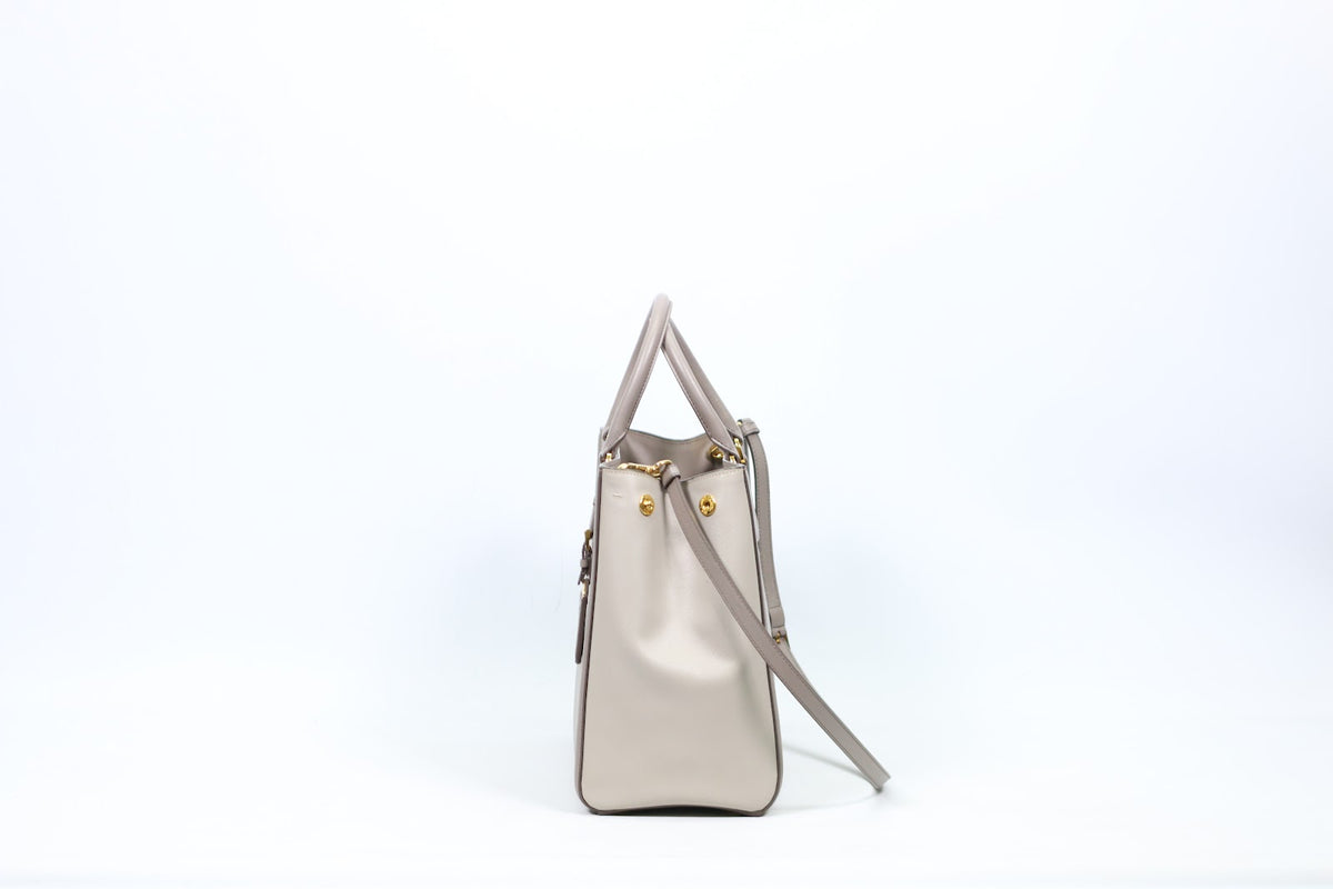 Prada Gray Leather Saffiano Lux Two-Tone ONE Shoulder Bag BN2438