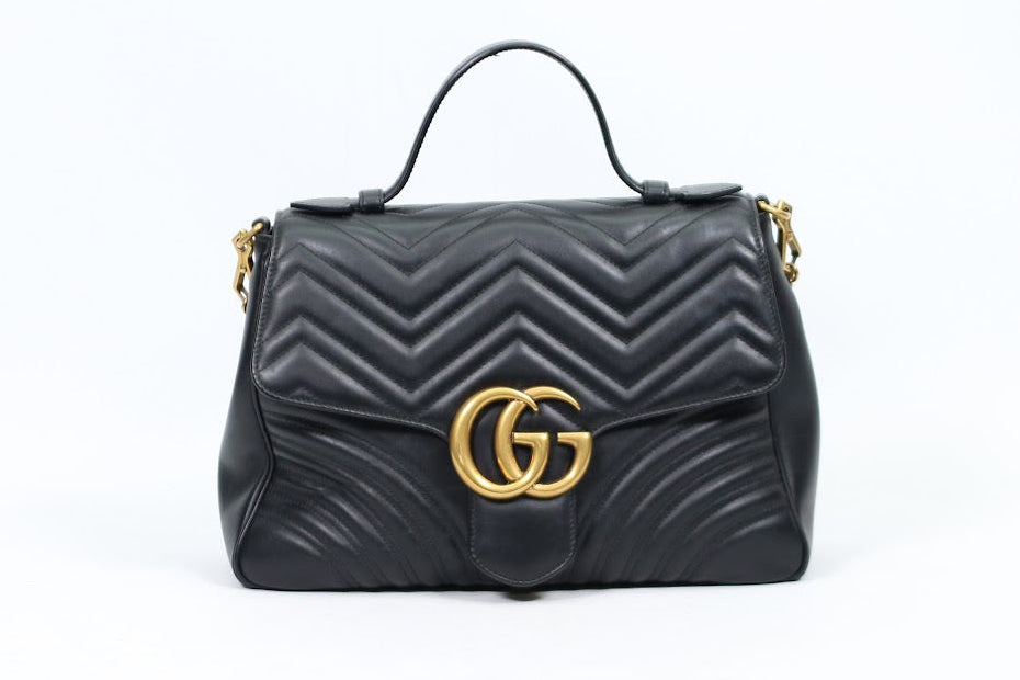 Gucci Black Leather Matelasse GG Marmont Top Handle Medium Shoulder Bag 498109 (V7255829)