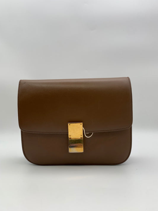 Celine Medium Classic Box Bag, Khaki (TL0109)