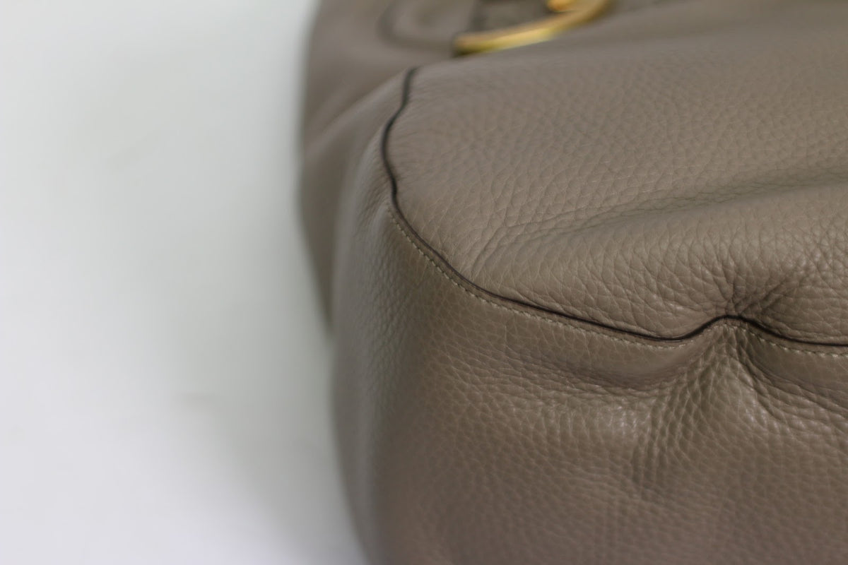 Gucci Gray Leather Woven Gold GG ONE Shoulder Bag 309531