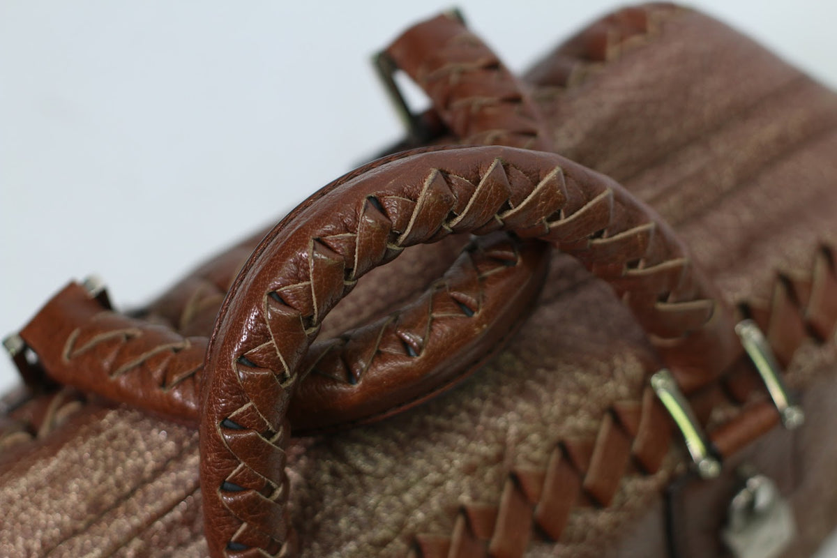Loewe Brown Leather Woven Detail Vintage ONE Tote Bag 260703 (V615906)