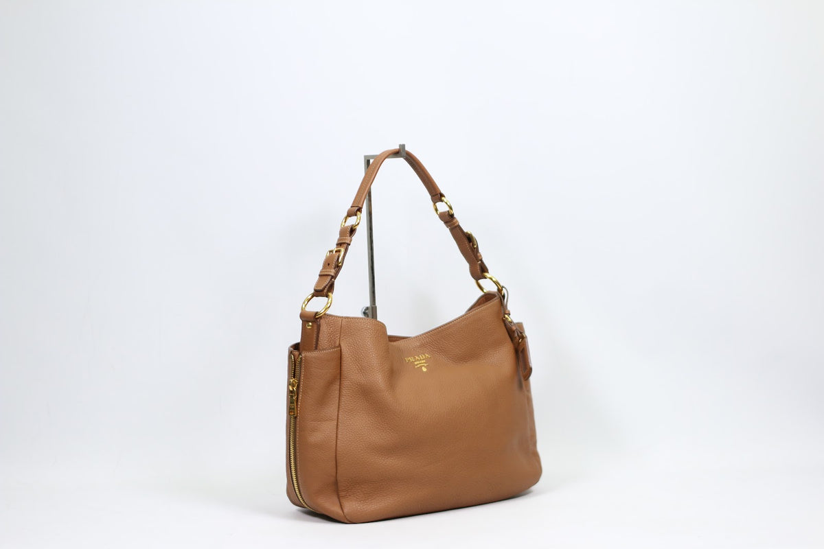 Prada Brown Vitello Daino Hobo ONE Shoulder Bag BR4863 (V167919)