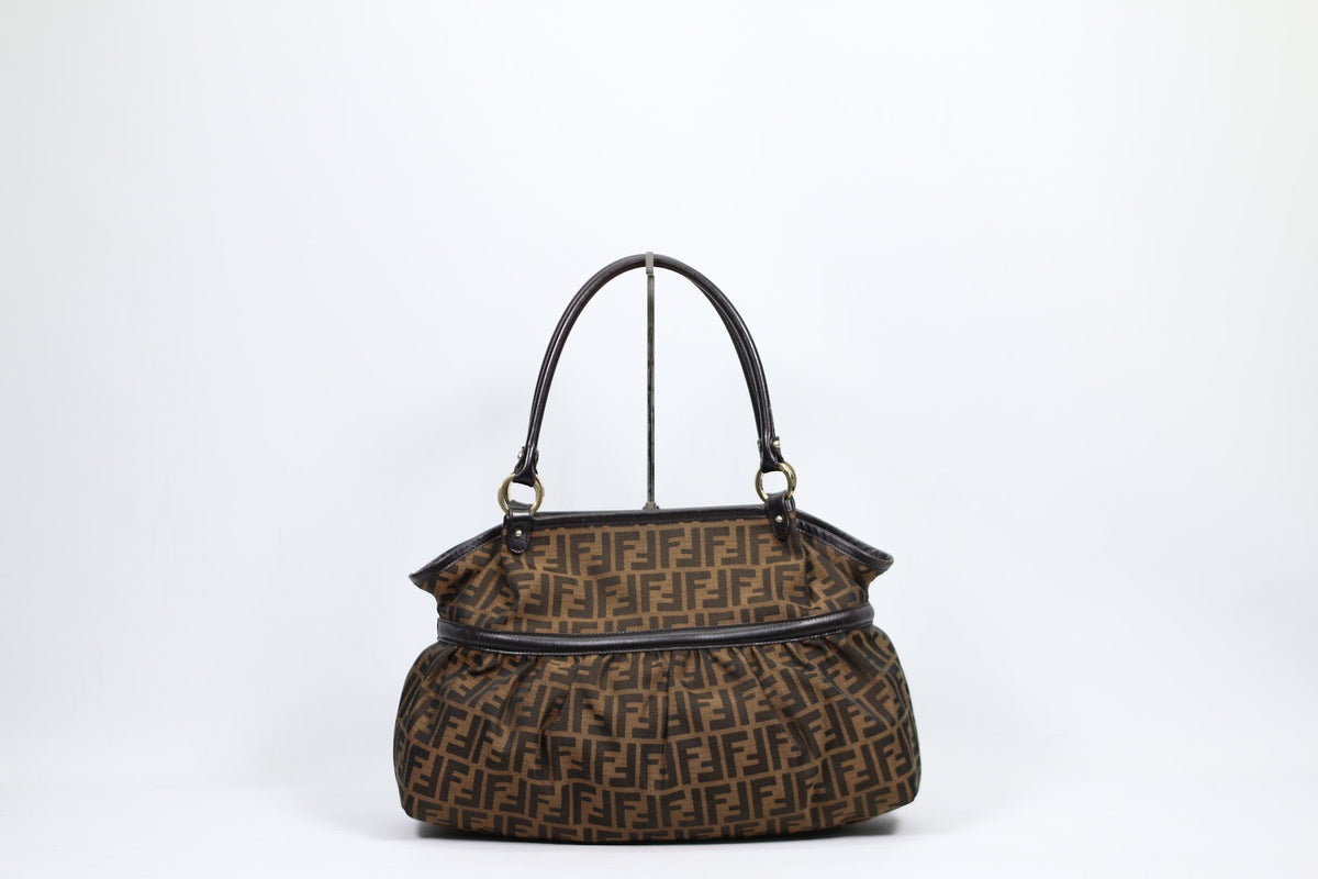 Fendi Brown Fabric FF Zucca Gold Detail ONE Shoulder Bag 8BH186 (V9610906)