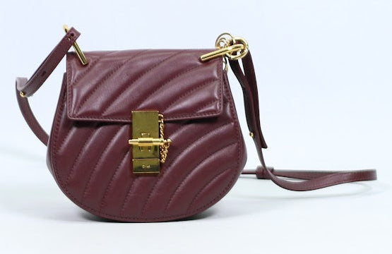 Chloé Wine Leather Gold Lock Detail Chain Drew Mini Shoulder Bag CHC18US107 (V3210911)