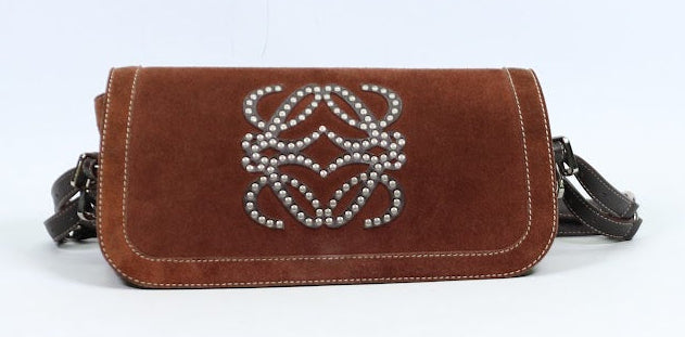 Loewe Brown Leather Suede Studded Logo ONE Shoulder Bag 050505 (V615905)