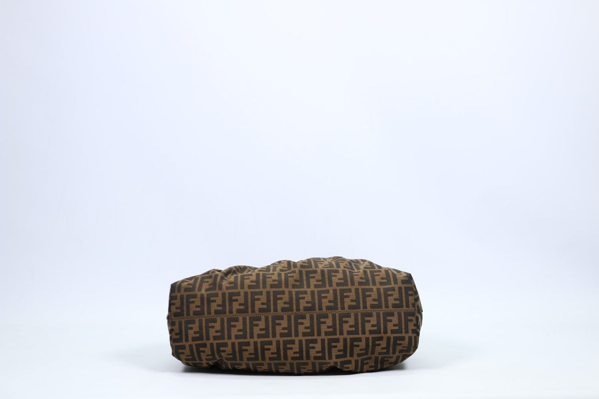 Fendi Brown Fabric FF Zucca Gold Detail ONE Shoulder Bag 8BH186 (V9610906)