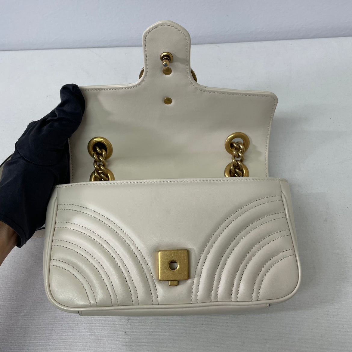 Gucci Ivory Leather GG Marmont Matelasse Mini Shoulder Bag 446744