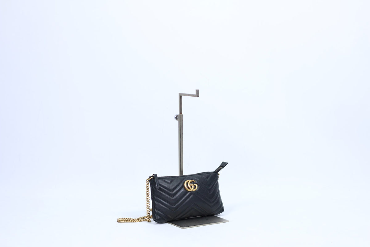 Gucci Black Leather Matelasse Marmont Chain Mini Crossbody Bag 443447 (V7215913)