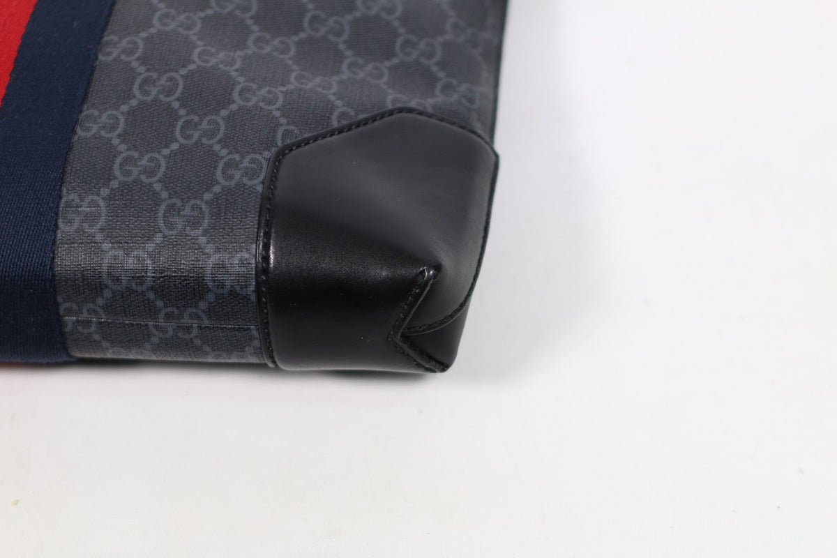 Gucci Black PVC GG Trim Supreme Triple Stripe ONE Clutch 523603