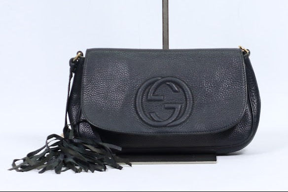Gucci Black Leather Soho Interlocking Chain ONE Crossbody Bag 336752 (V722913)