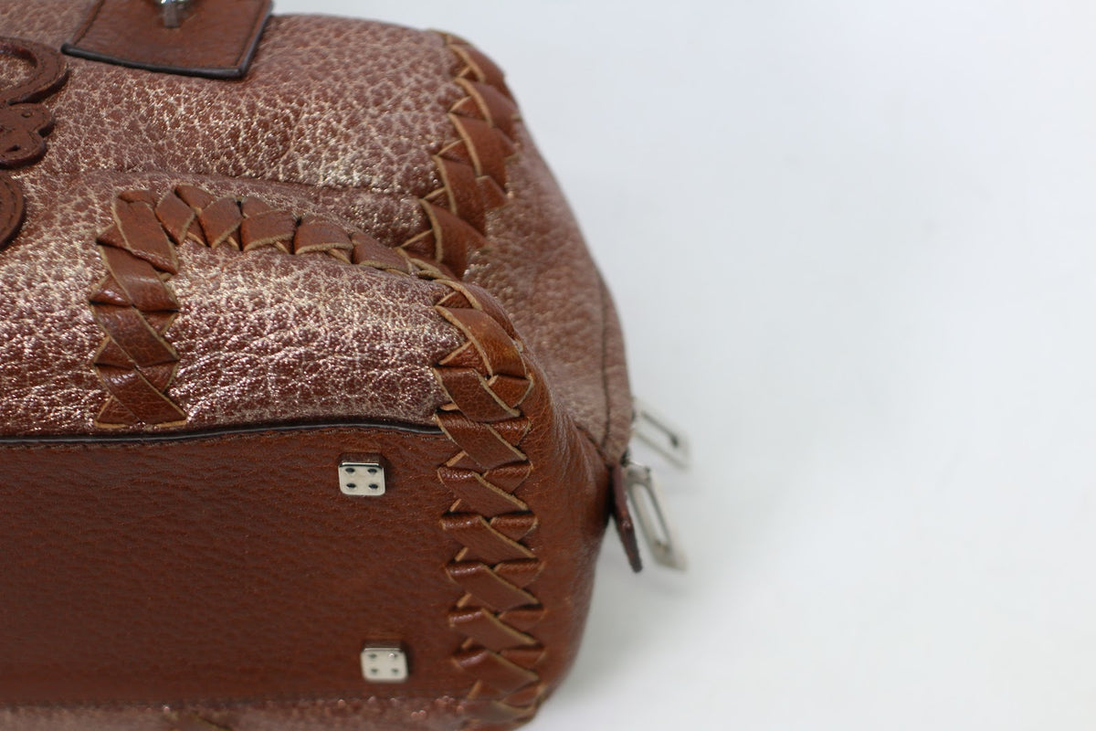 Loewe Brown Leather Woven Detail Vintage ONE Tote Bag 260703 (V615906)