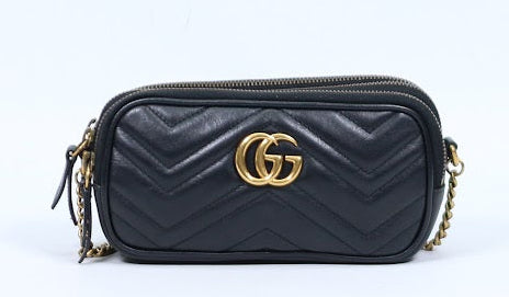 Gucci Black Leather GG Marmont Matelasse Mini Crossbody Bag 546581