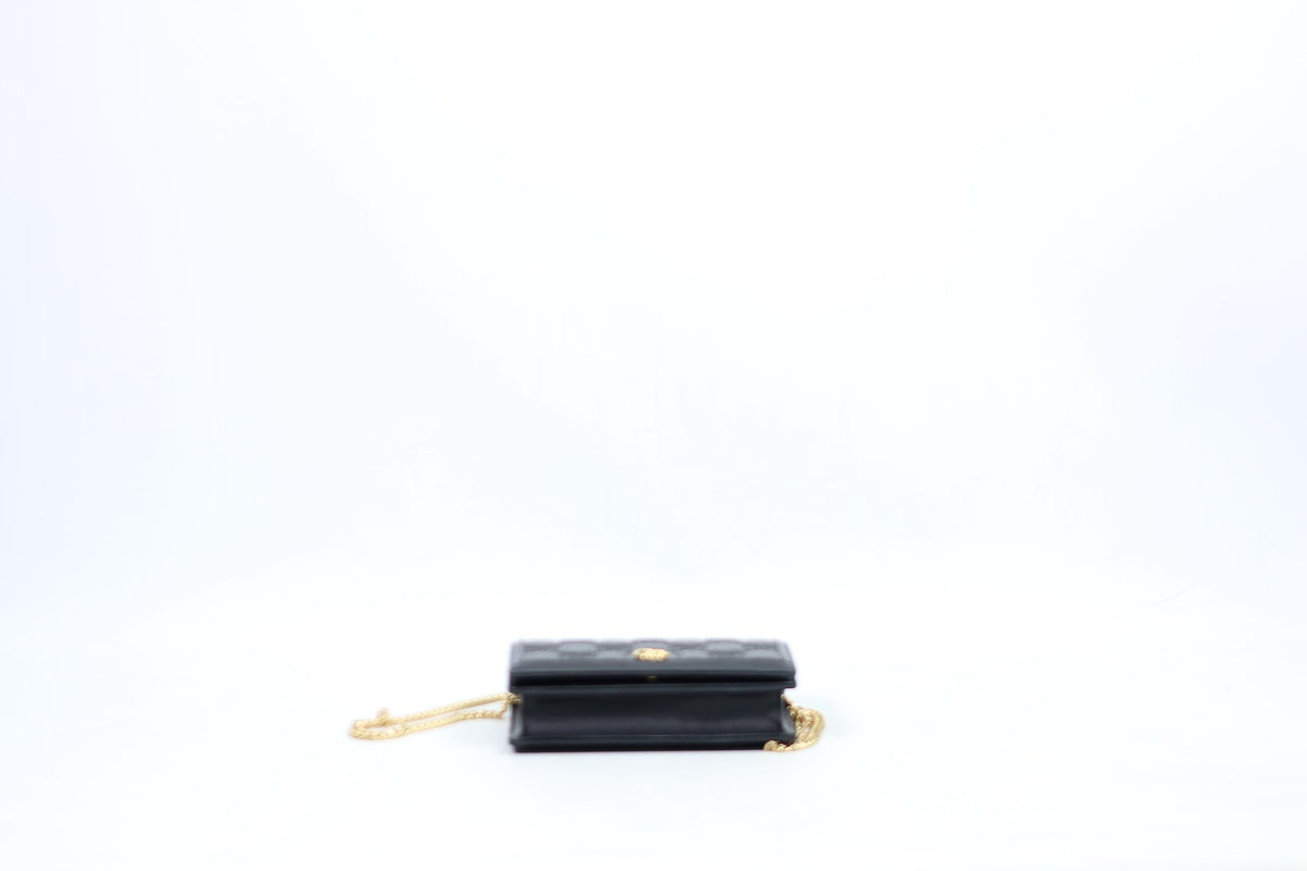 Gucci Black Leather GG Chain Wallet ONE Crossbody Bag 723787