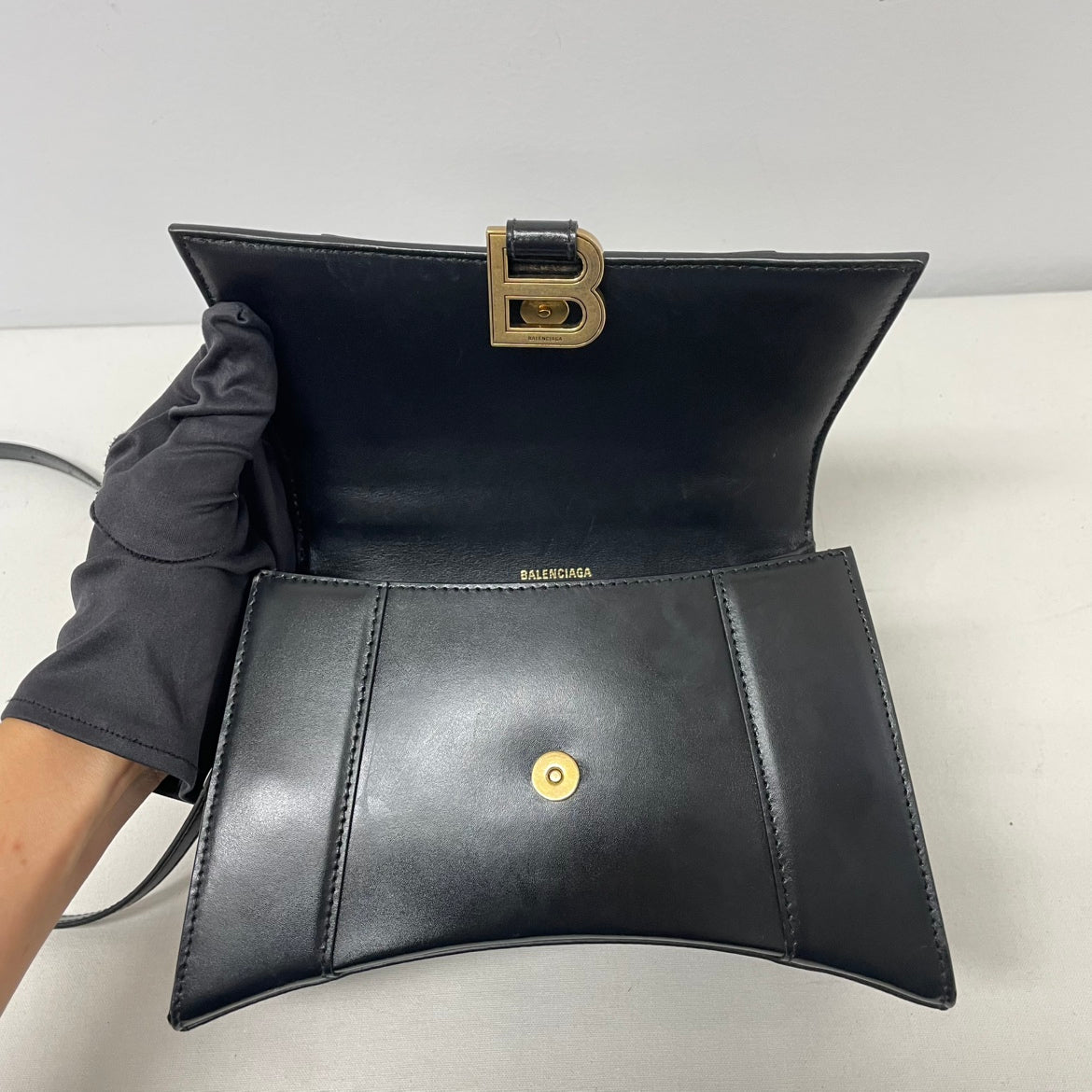 Balenciaga Black Leather Hourglass Top Handle Small Shoulder Bag 593546