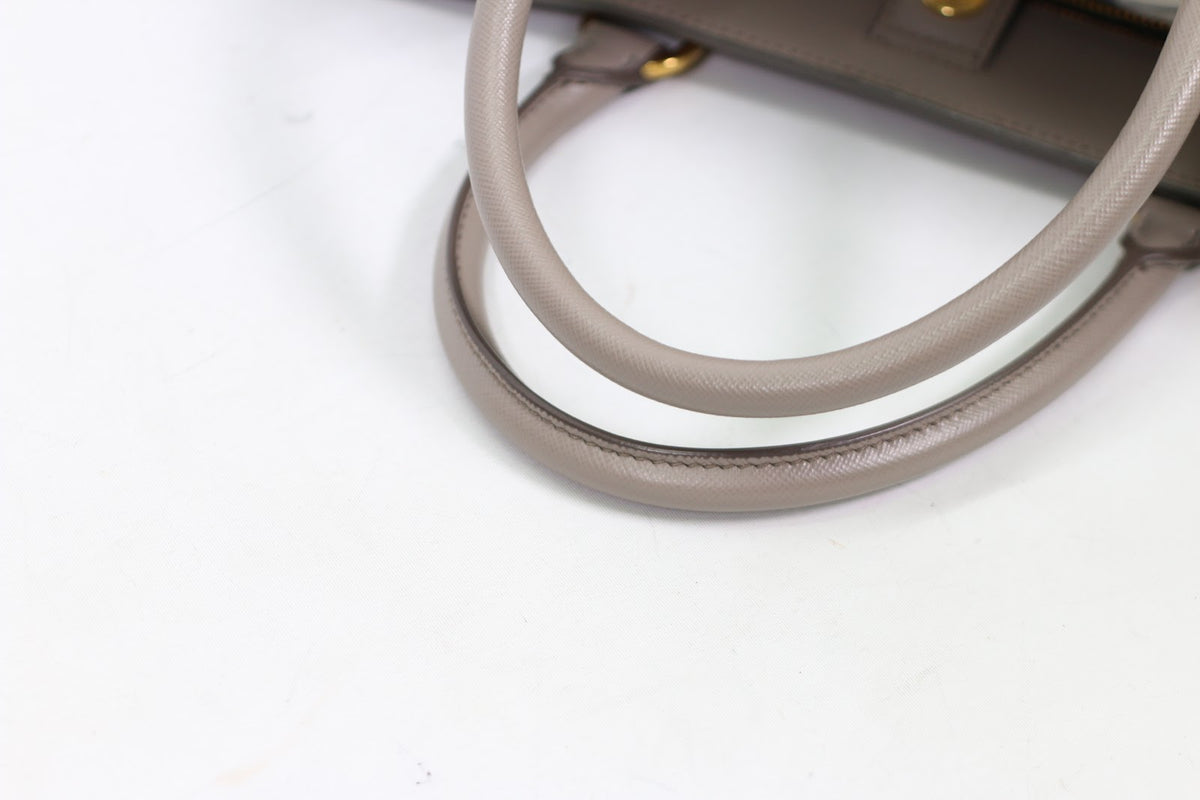 Prada Gray Leather Saffiano Lux Two-Tone ONE Shoulder Bag BN2438