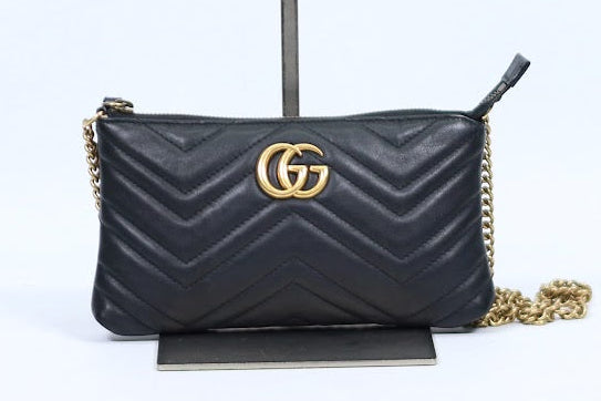 Gucci Black Leather Matelasse Marmont Chain Mini Crossbody Bag 443447 (V7215913)