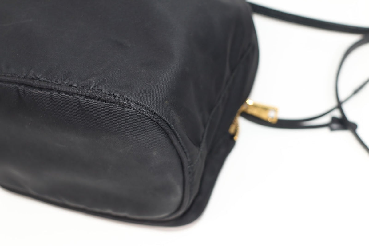 Prada Black Nylon Duet ONE Bucket Shoulder Bag 1BH038