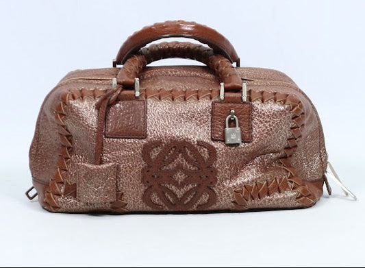 Loewe Brown Leather Woven Detail Vintage ONE Tote Bag 260703 (V615906)