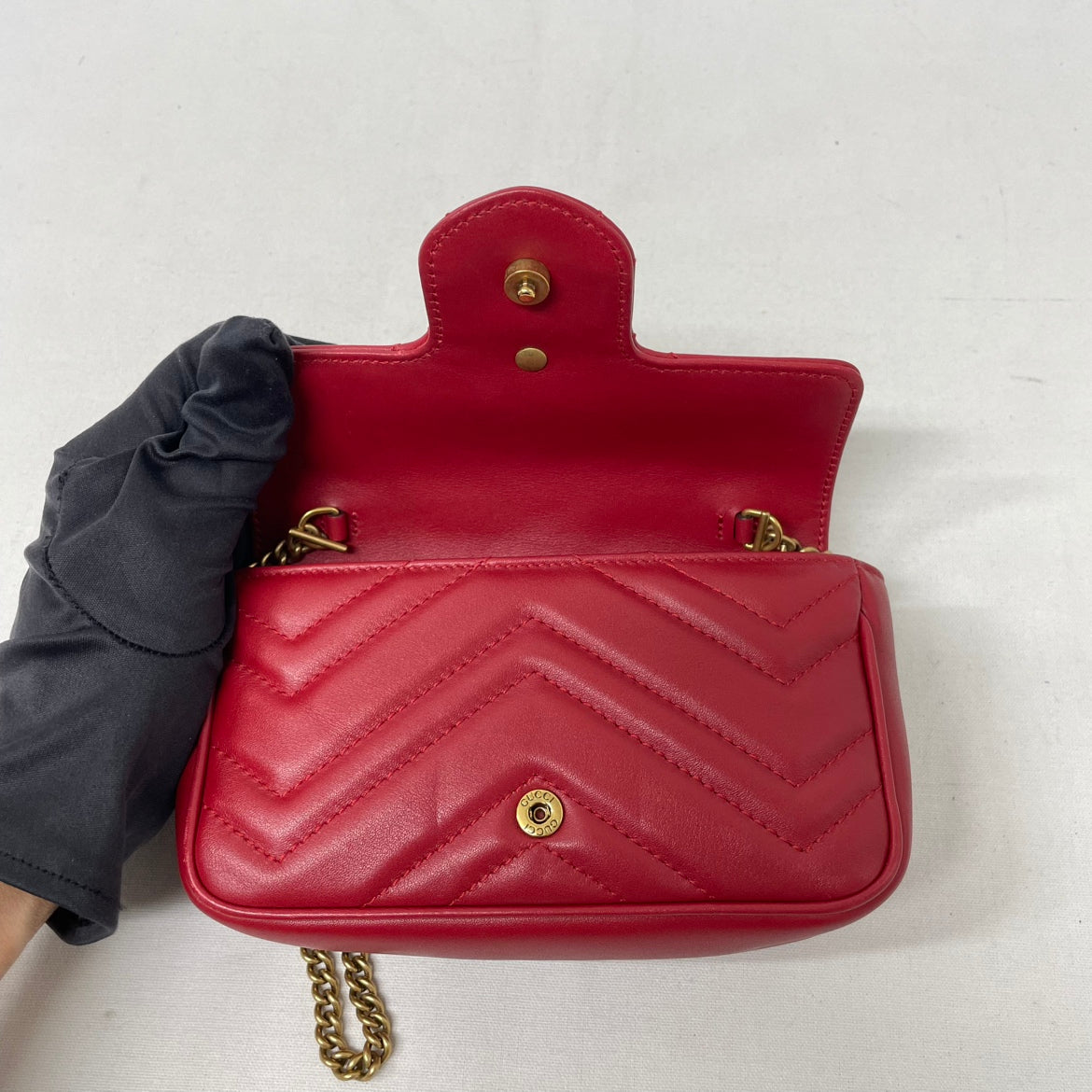 Gucci Red Leather Marmont Super Mini Crossbody Bag 476433