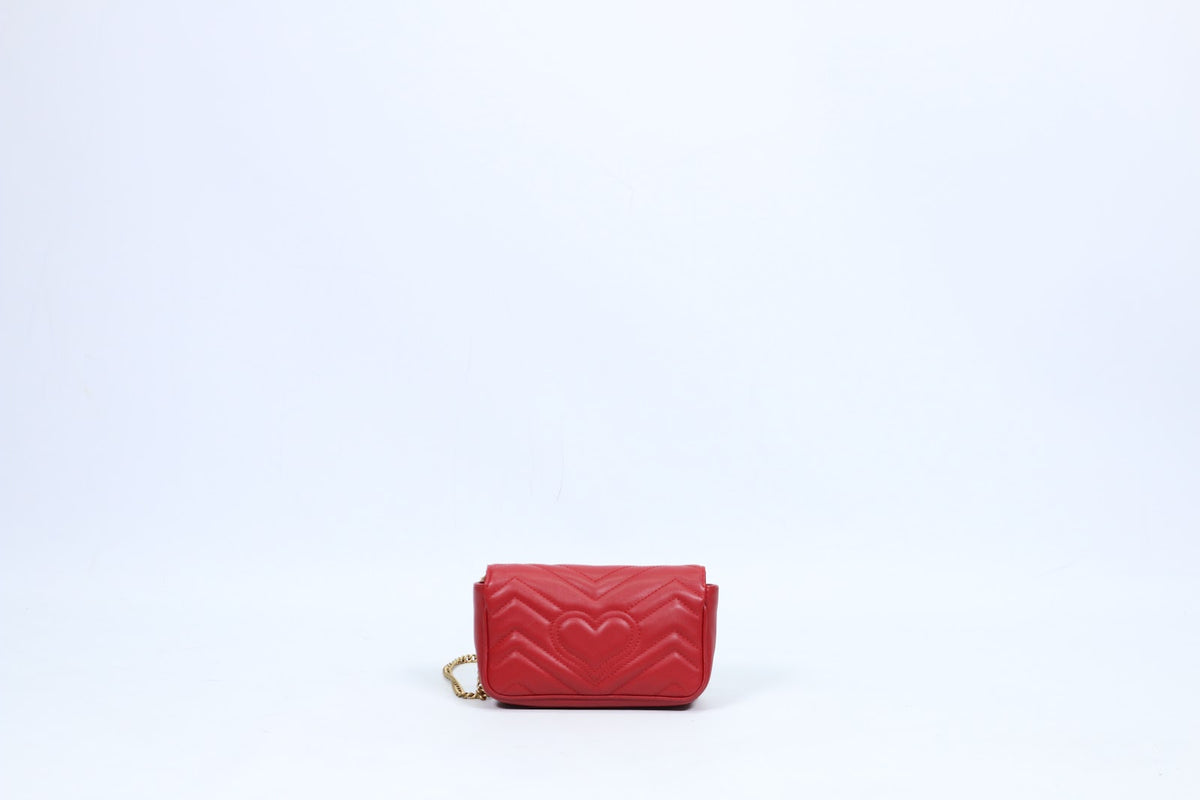 Gucci Red Leather Marmont Super Mini Crossbody Bag 476433