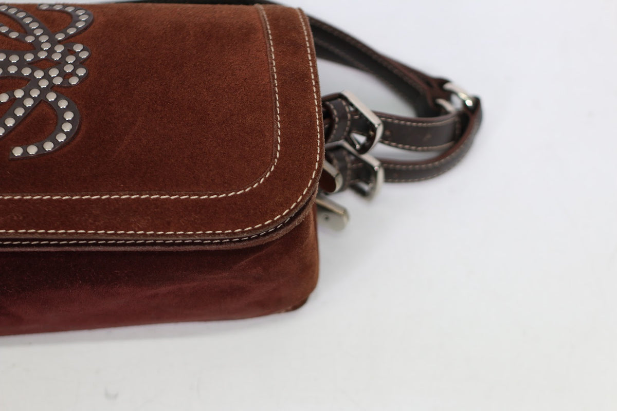 Loewe Brown Leather Suede Studded Logo ONE Shoulder Bag 050505 (V615905)
