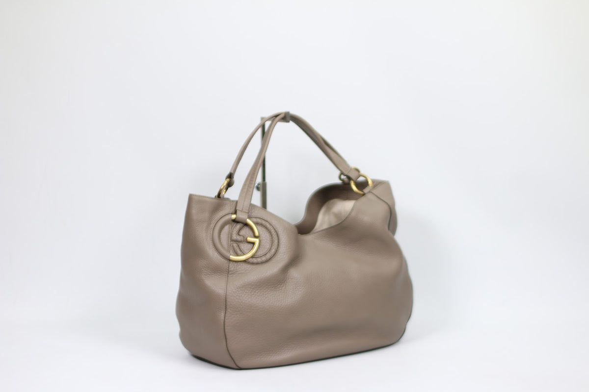 Gucci Gray Leather Woven Gold GG ONE Shoulder Bag 309531