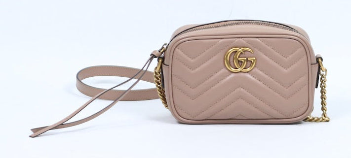 Gucci Pink Leather Matelasse GG Marmont Mini Crossbody Bag 448065