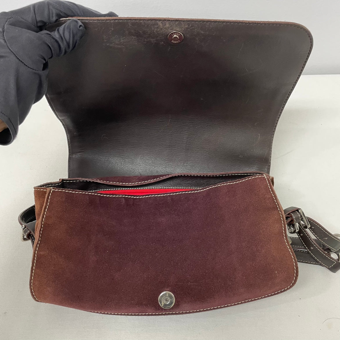 Loewe Brown Leather Suede Studded Logo ONE Shoulder Bag 050505 (V615905)