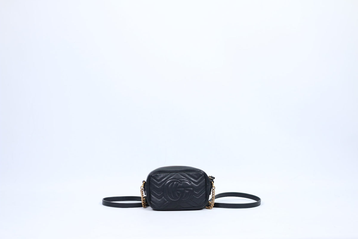 Gucci Black Leather Matelasse GG Marmont Mini Crossbody Bag 448065 (V7213913)