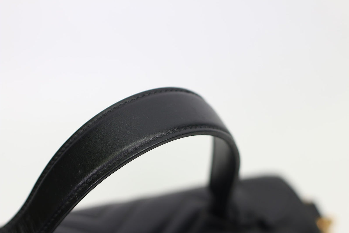 Gucci Black Leather Matelasse GG Marmont Top Handle Medium Shoulder Bag 498109 (V7255829)