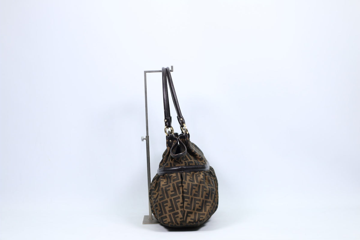 Fendi Brown Fabric FF Zucca Gold Detail ONE Shoulder Bag 8BH186 (V9610906)