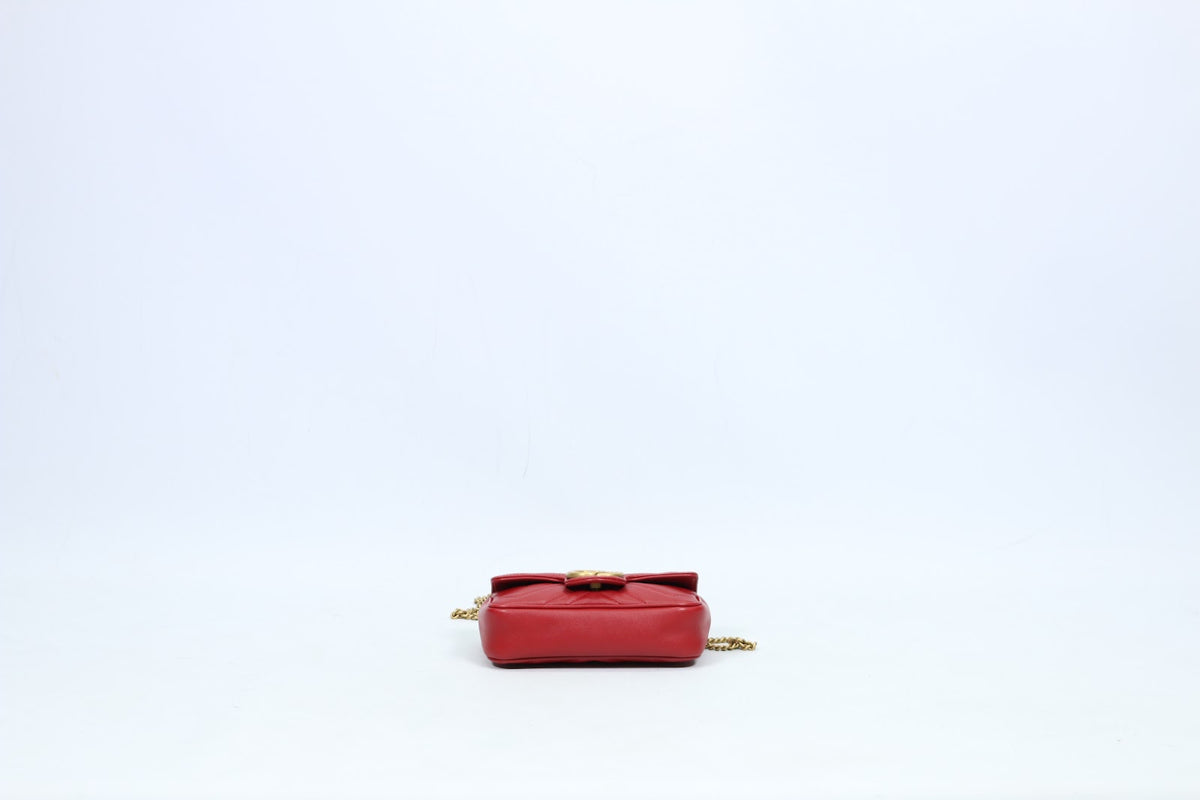 Gucci Red Leather Marmont Super Mini Crossbody Bag 476433