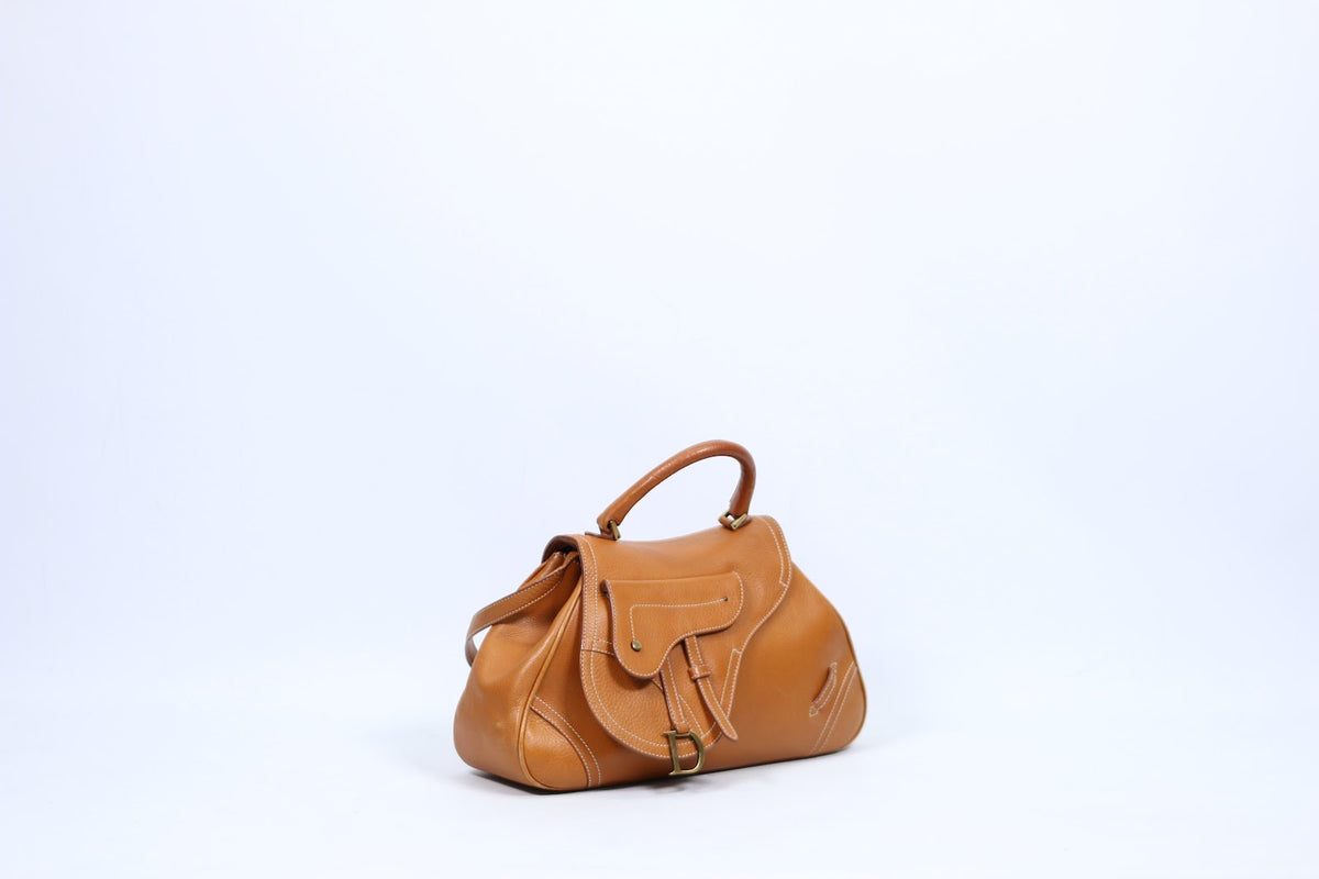 Dior Brown Leather Calfskin Saddle Top Handle Satchel ONE Shoulder Bag BO E 0023 (V5210909)