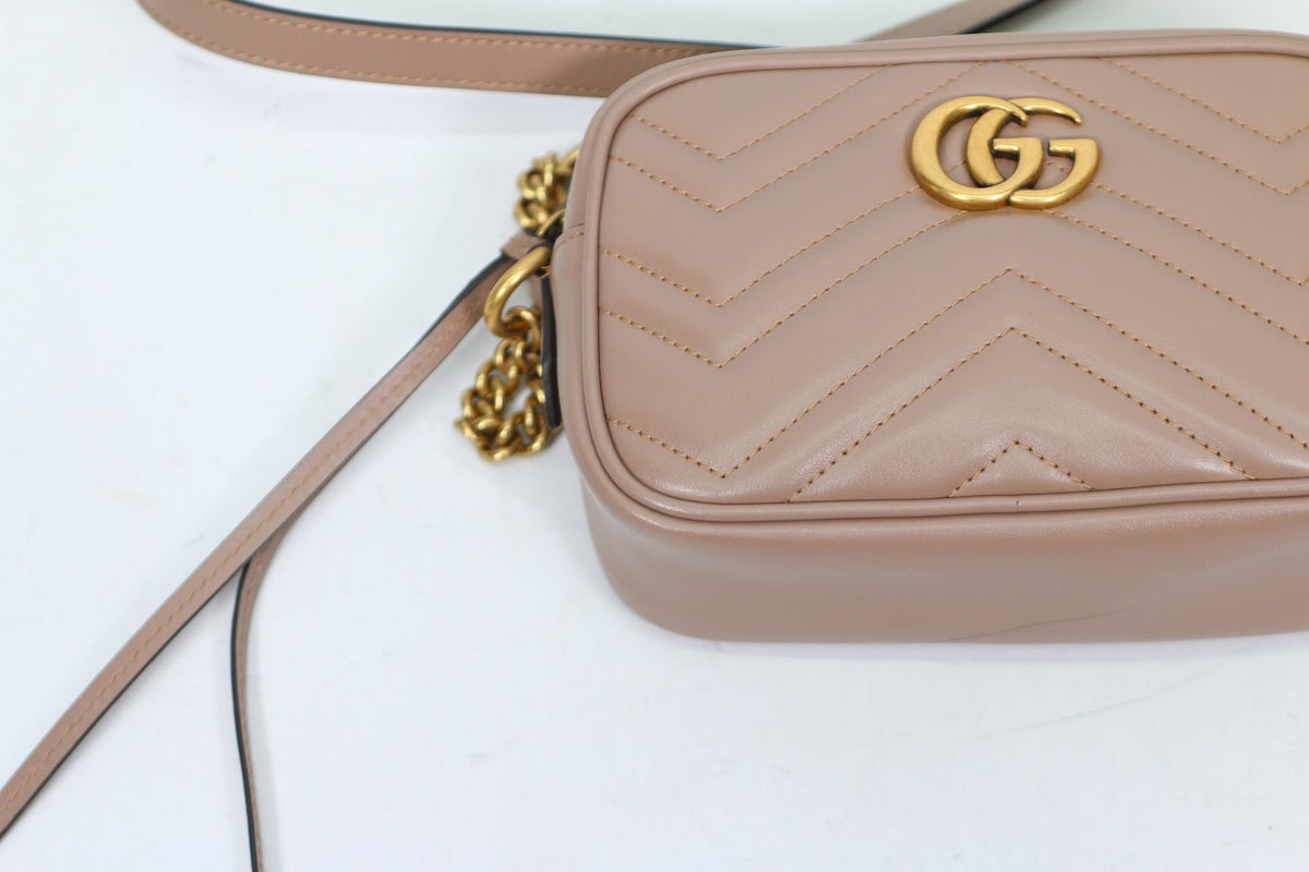 Gucci Pink Leather Matelasse GG Marmont Mini Crossbody Bag 448065