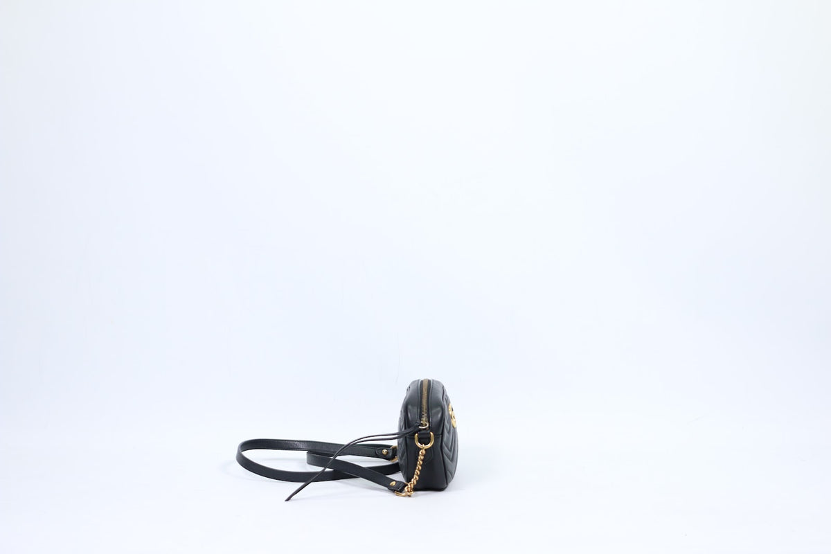 Gucci Black Leather Matelasse GG Marmont Mini Crossbody Bag 448065 (V7213913)
