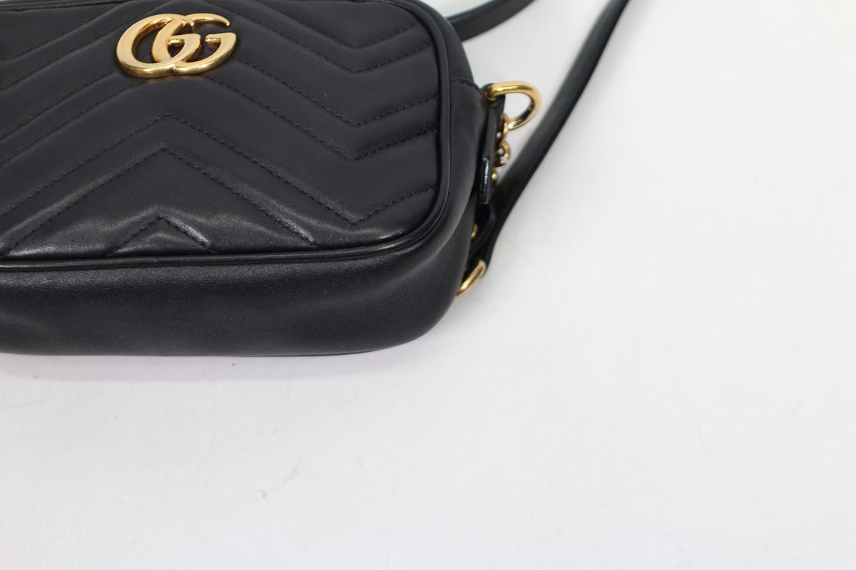 Gucci Black Leather Matelasse GG Marmont Mini Crossbody Bag 448065 (V7213913)