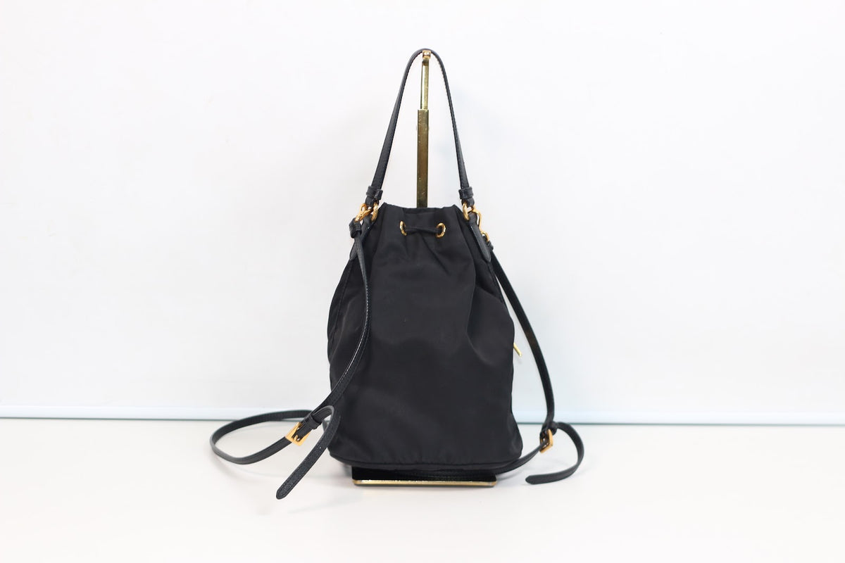 Prada Black Nylon Duet ONE Bucket Shoulder Bag 1BH038