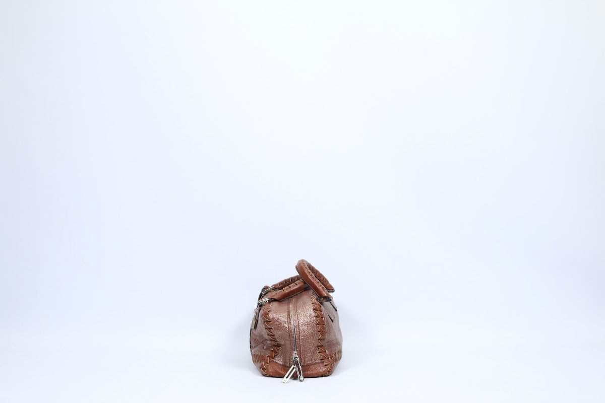 Loewe Brown Leather Woven Detail Vintage ONE Tote Bag 260703 (V615906)