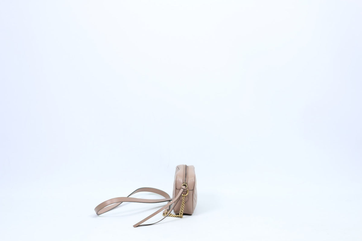 Gucci Pink Leather Matelasse GG Marmont Mini Crossbody Bag 448065