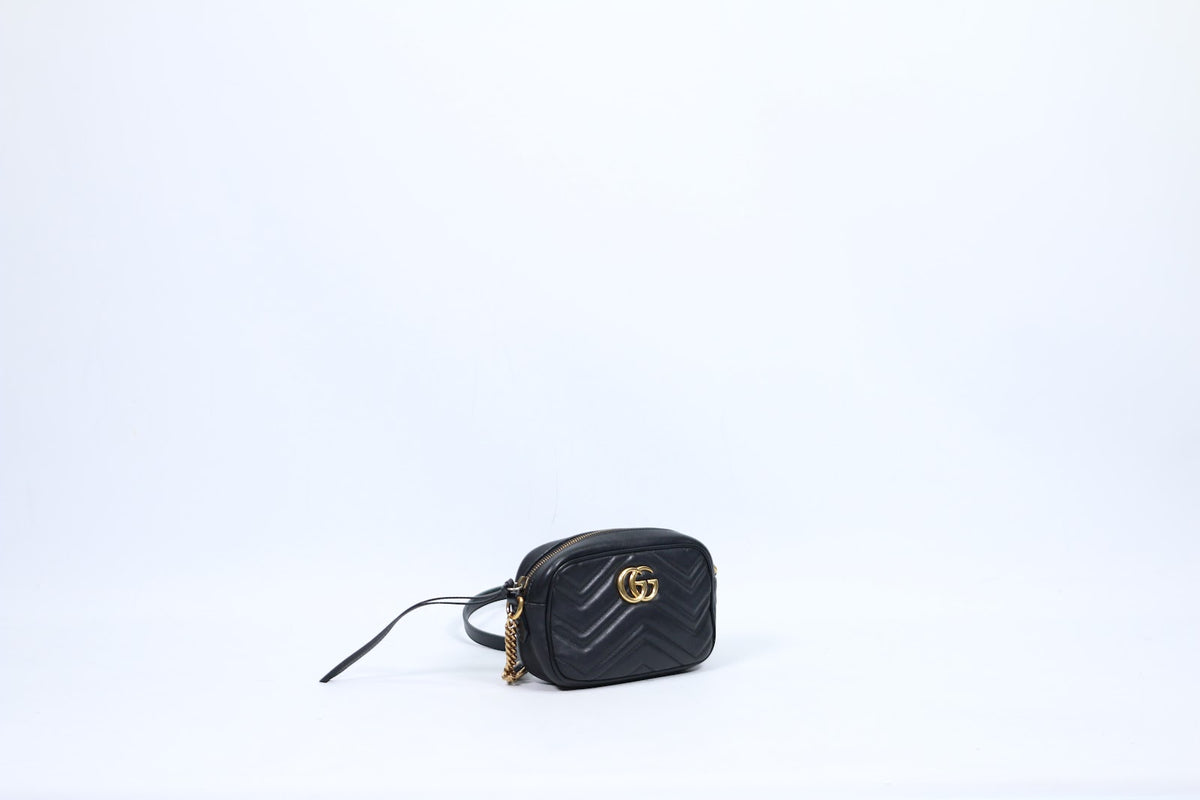 Gucci Black Leather Matelasse GG Marmont Mini Crossbody Bag 448065 (V7213913)