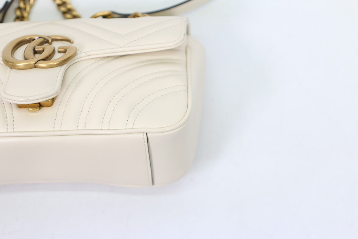 Gucci Ivory Leather GG Marmont Matelasse Mini Shoulder Bag 446744