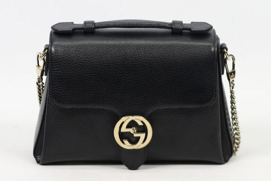 Gucci Black Leather Icon Interlocking Top Handle Chain ONE Shoulder Bag 510302