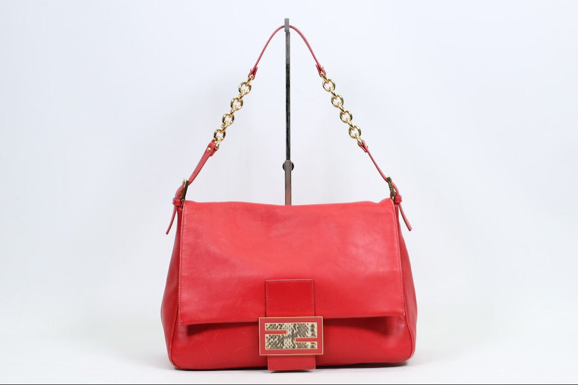 Fendi Red Leather FF Detail Metacrire Mamma Chain ONE Shoulder Bag 8BR638 (V9610904)