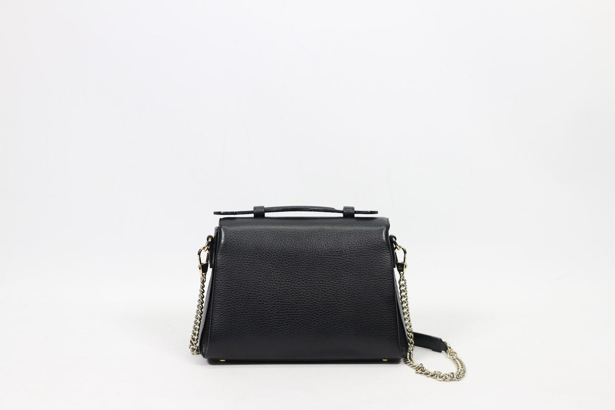 Gucci Black Leather Icon Interlocking Top Handle Chain ONE Shoulder Bag 510302
