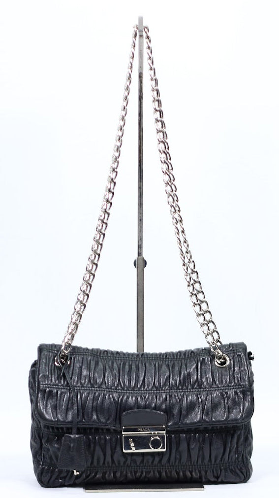 Prada Black Leather Nappa Gaufre Lock ONE Shoulder Bag BT0939 (V1615831)