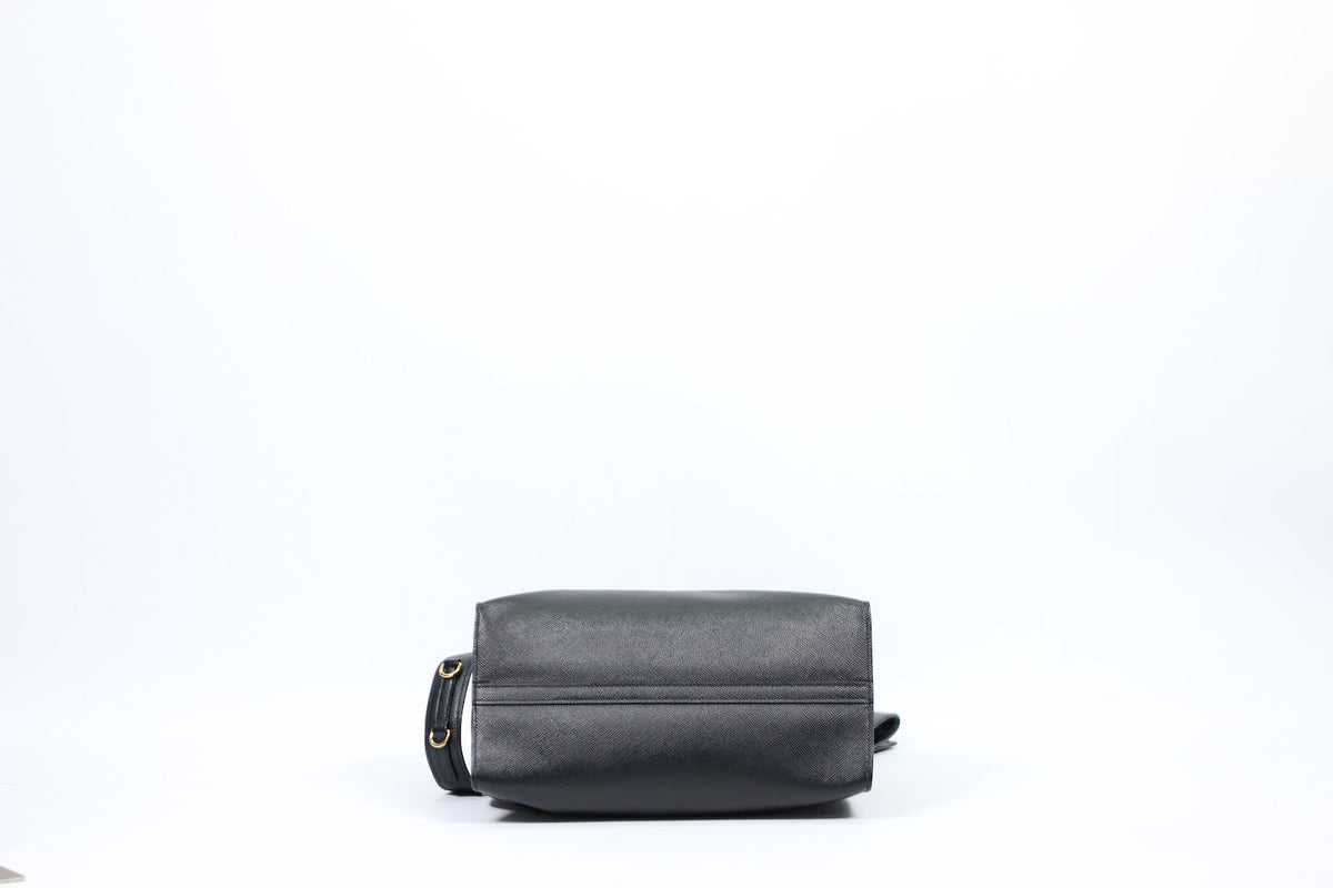 Prada Black Leather Saffiano Monochrome Small Shoulder Bag 1BA156