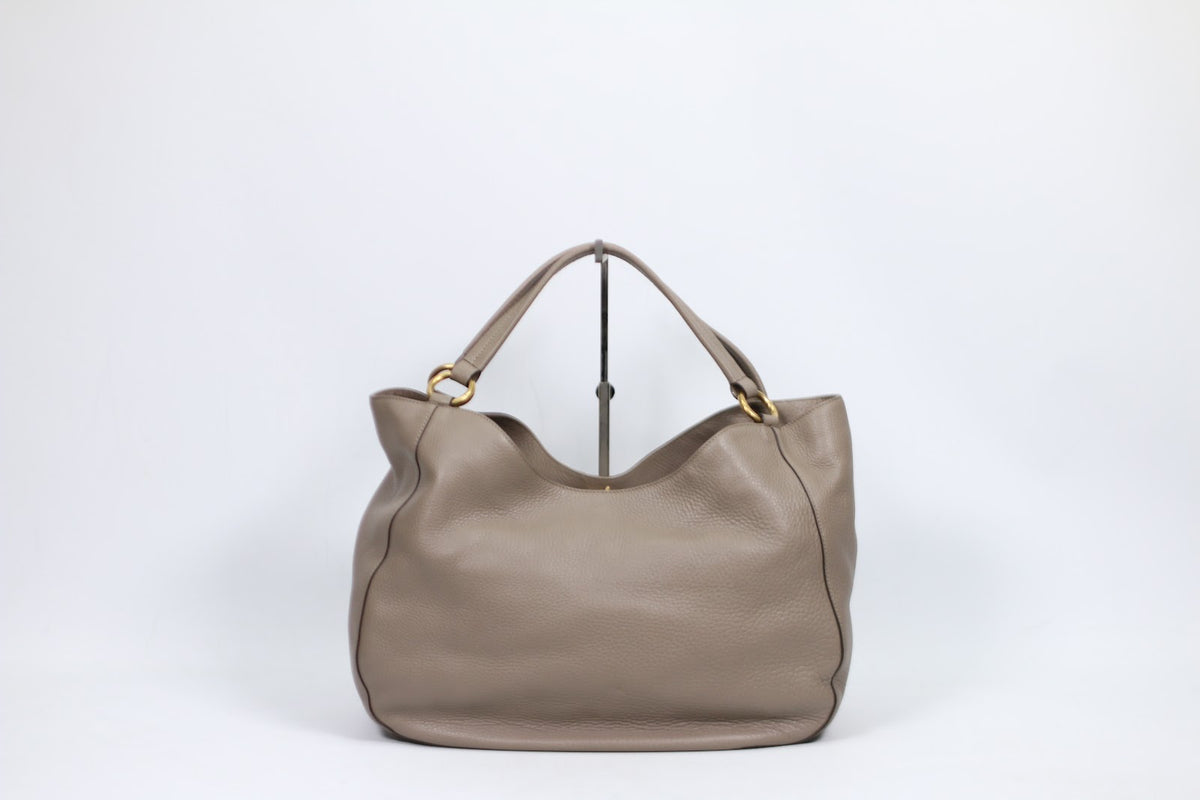 Gucci Gray Leather Woven Gold GG ONE Shoulder Bag 309531