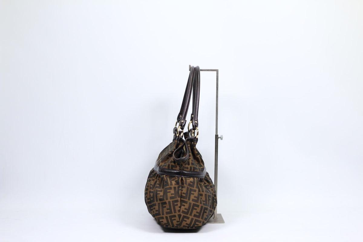 Fendi Brown Fabric FF Zucca Gold Detail ONE Shoulder Bag 8BH186 (V9610906)