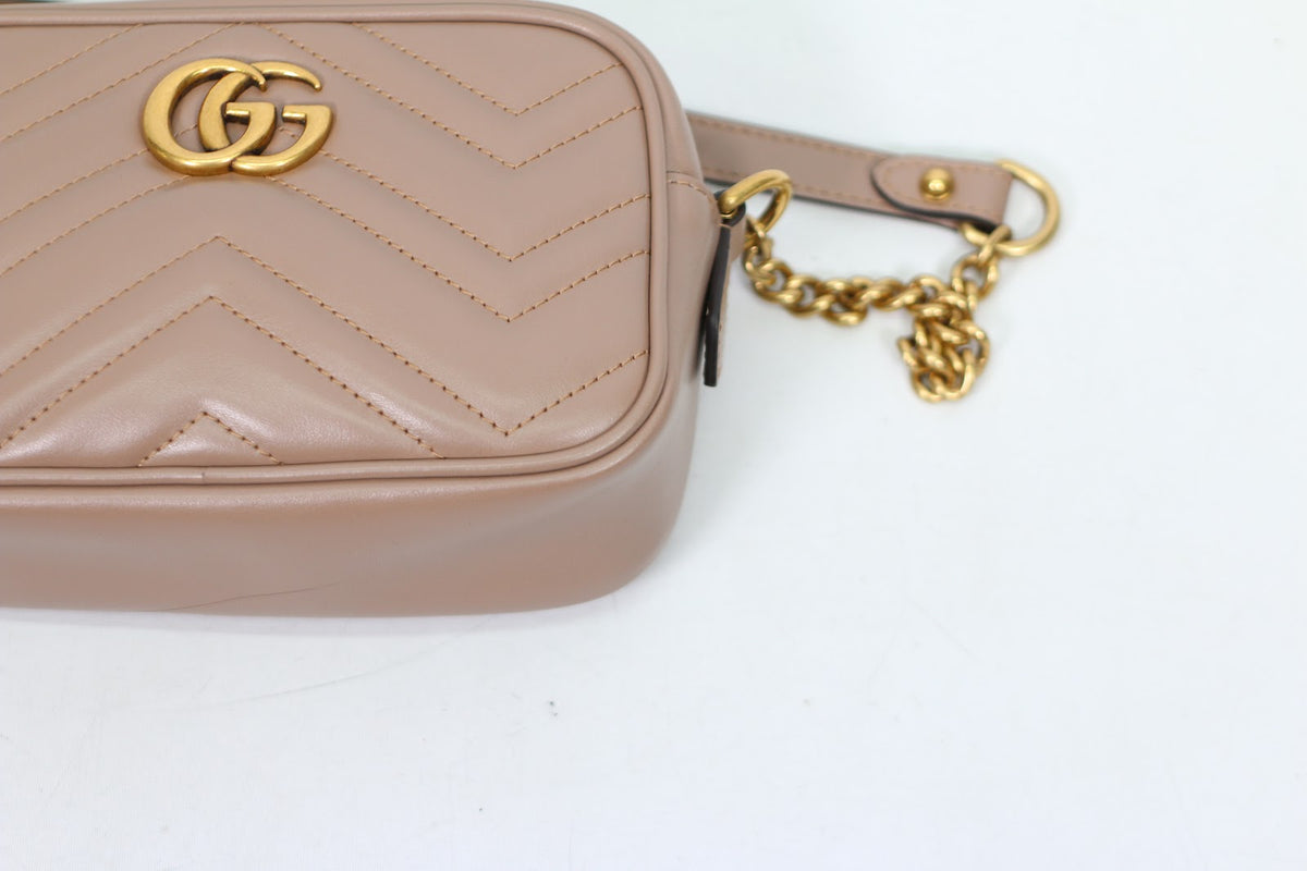 Gucci Pink Leather Matelasse GG Marmont Mini Crossbody Bag 448065